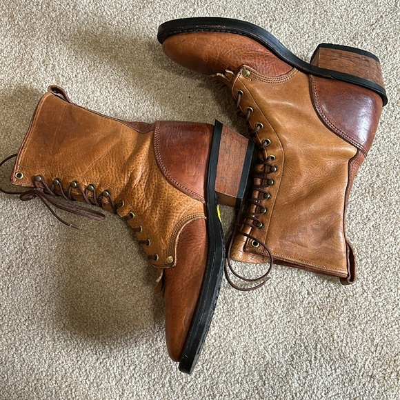 RARE Vintage Handcrafted J Chisholm two tone logger packer boot - Picture 3 of 16